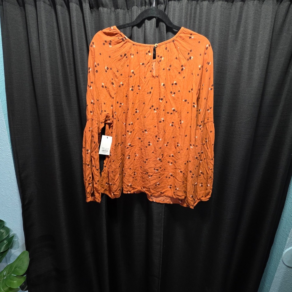 NWT Sonoma Goods 4‎ Life Womens XL Terracotta Floral Rayon Long Sleeve Femme Top